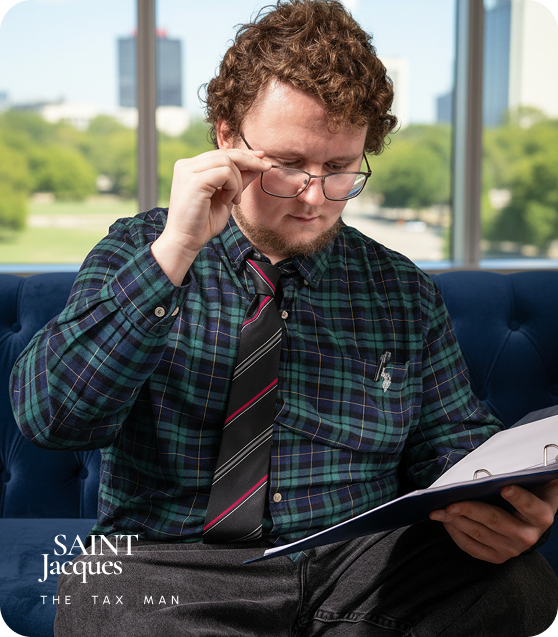 Satyr reviewing tax documents